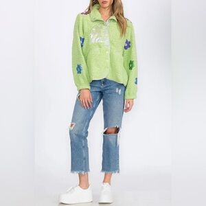 Lime Green Floral Sherpa Jacket - NWOT - Size Medium